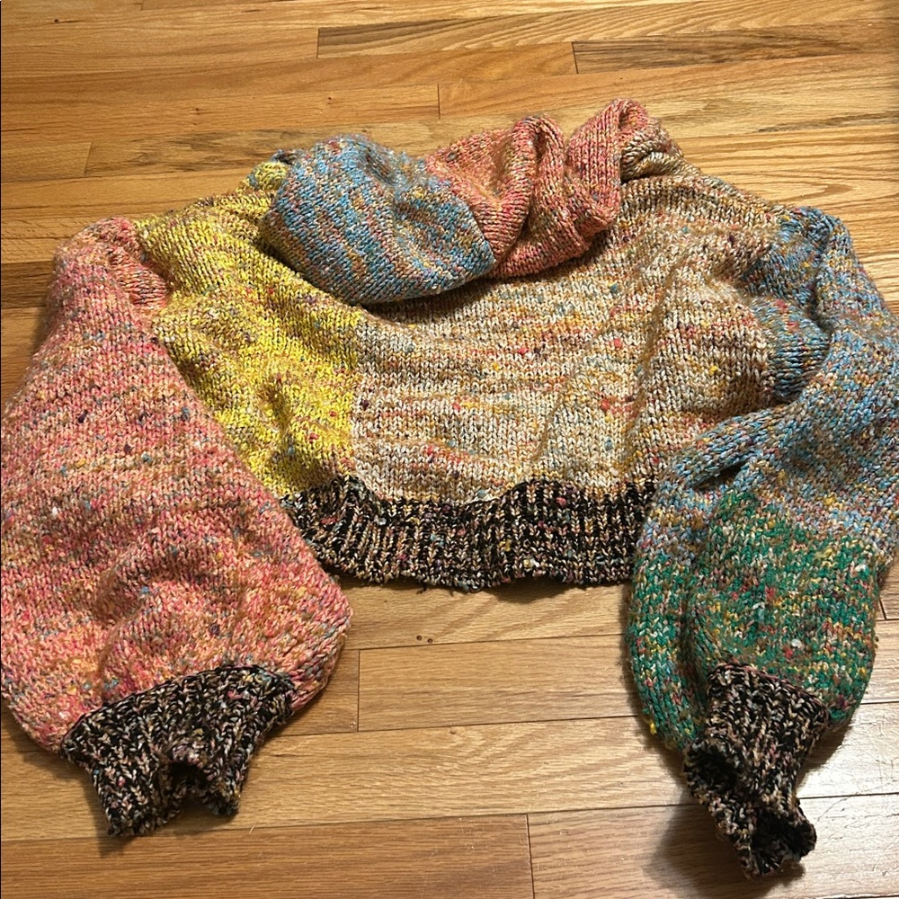 Free People Vibe Check Rainbow Multicolor Hoodie. Hooded knit cardigan. Small - Picture 5 of 10